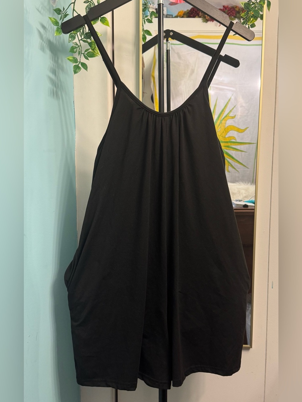 Black Harem Romper Jumpsuit M Oversized Slouchy Pockets Adjustable Straps